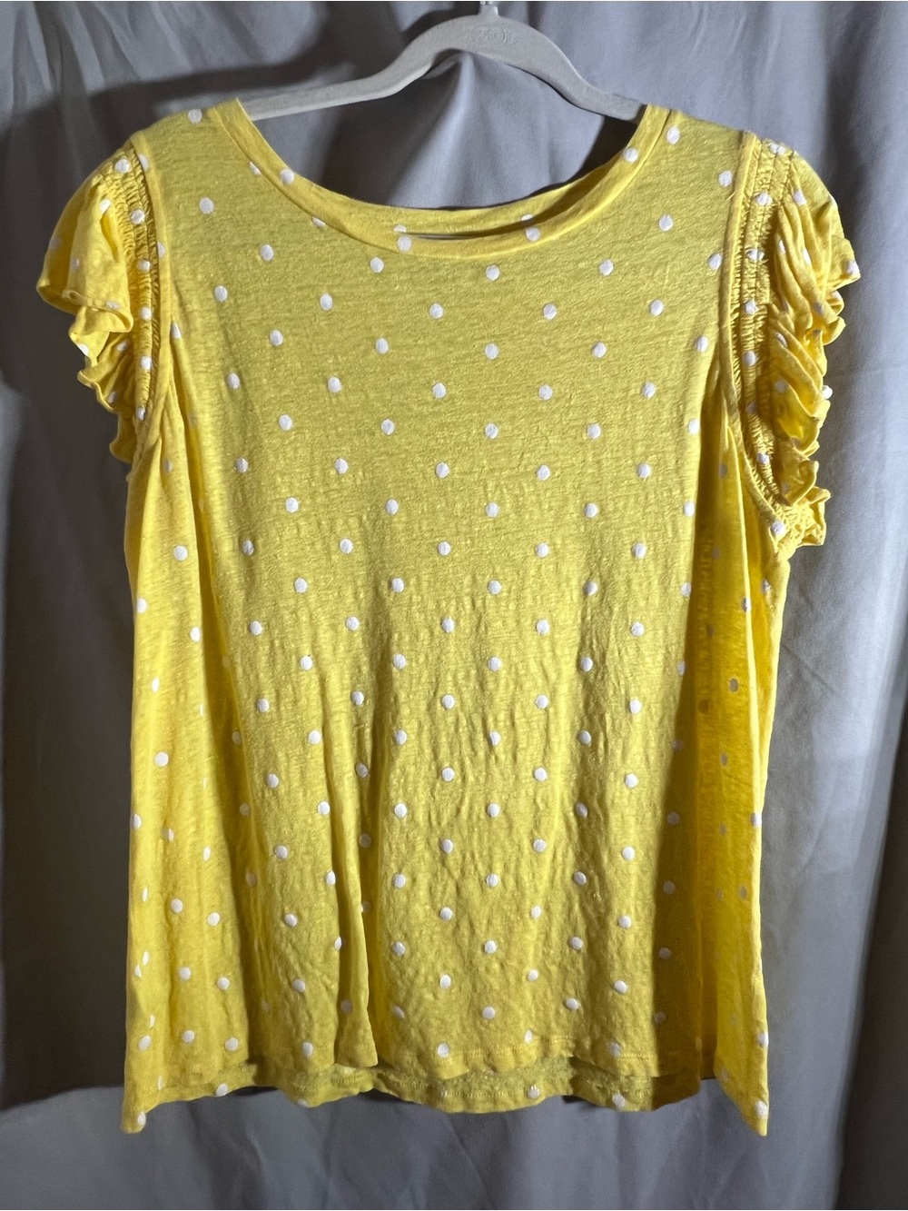 LOFT Yellow Polka Dot Ruffle Sleeve Tee